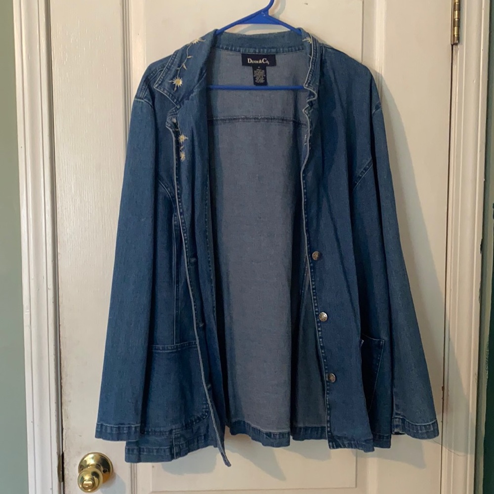Long blue jean jacket size 1X